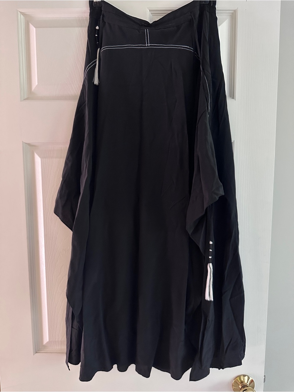 100% Silk Designer Black Asymmetric Midi Skirt W Adjustable Tassels Lined Size M - Picture 1 of 14